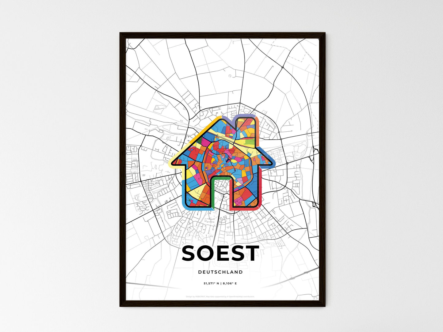 Soest Germany wedding art map with home icon