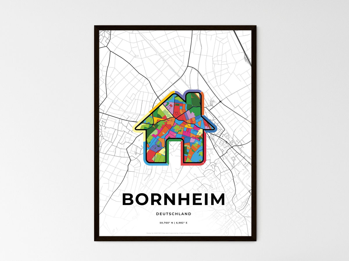 Bornheim Germany wedding art map with home icon
