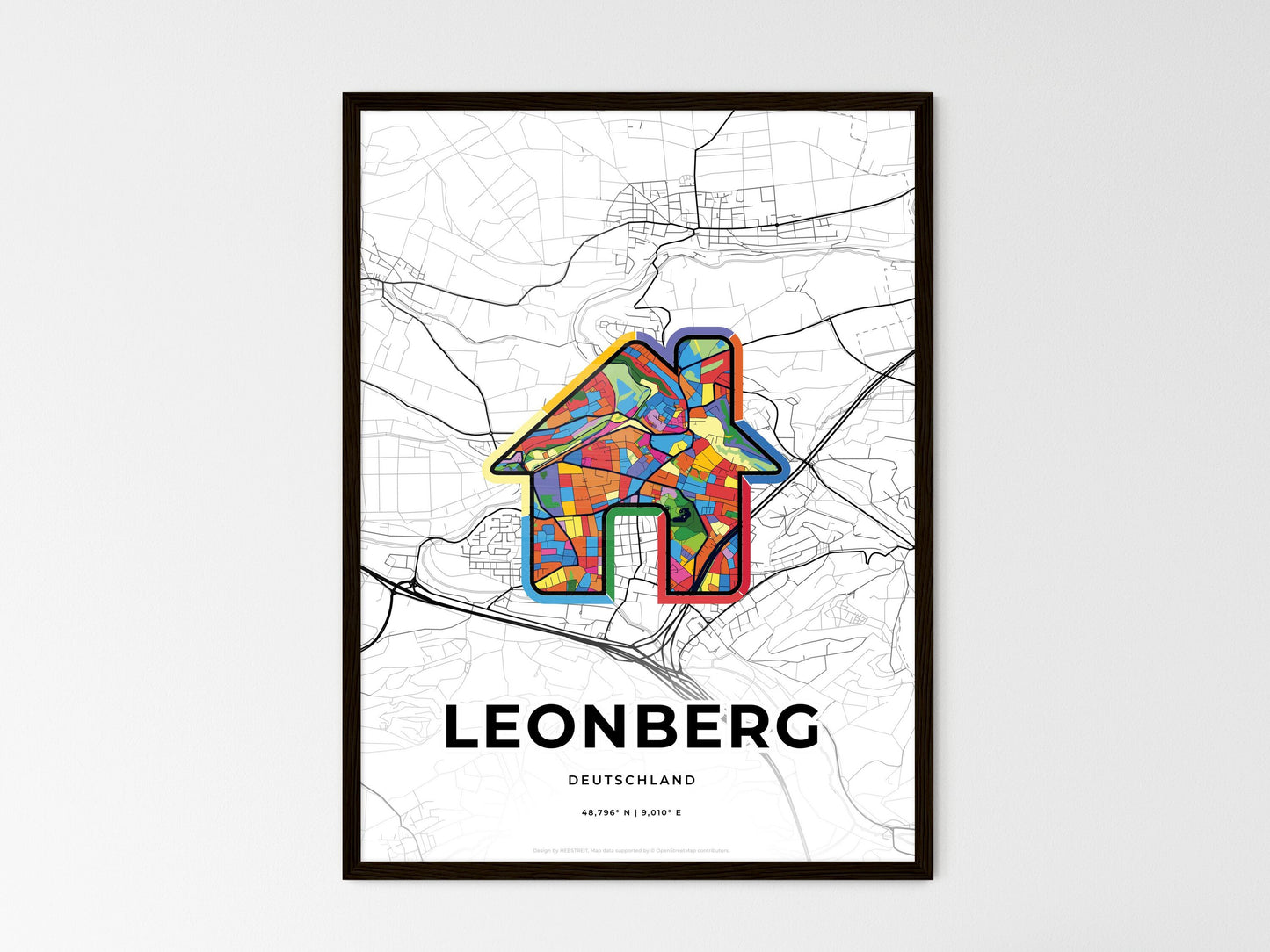 Leonberg Germany wedding art map with home icon