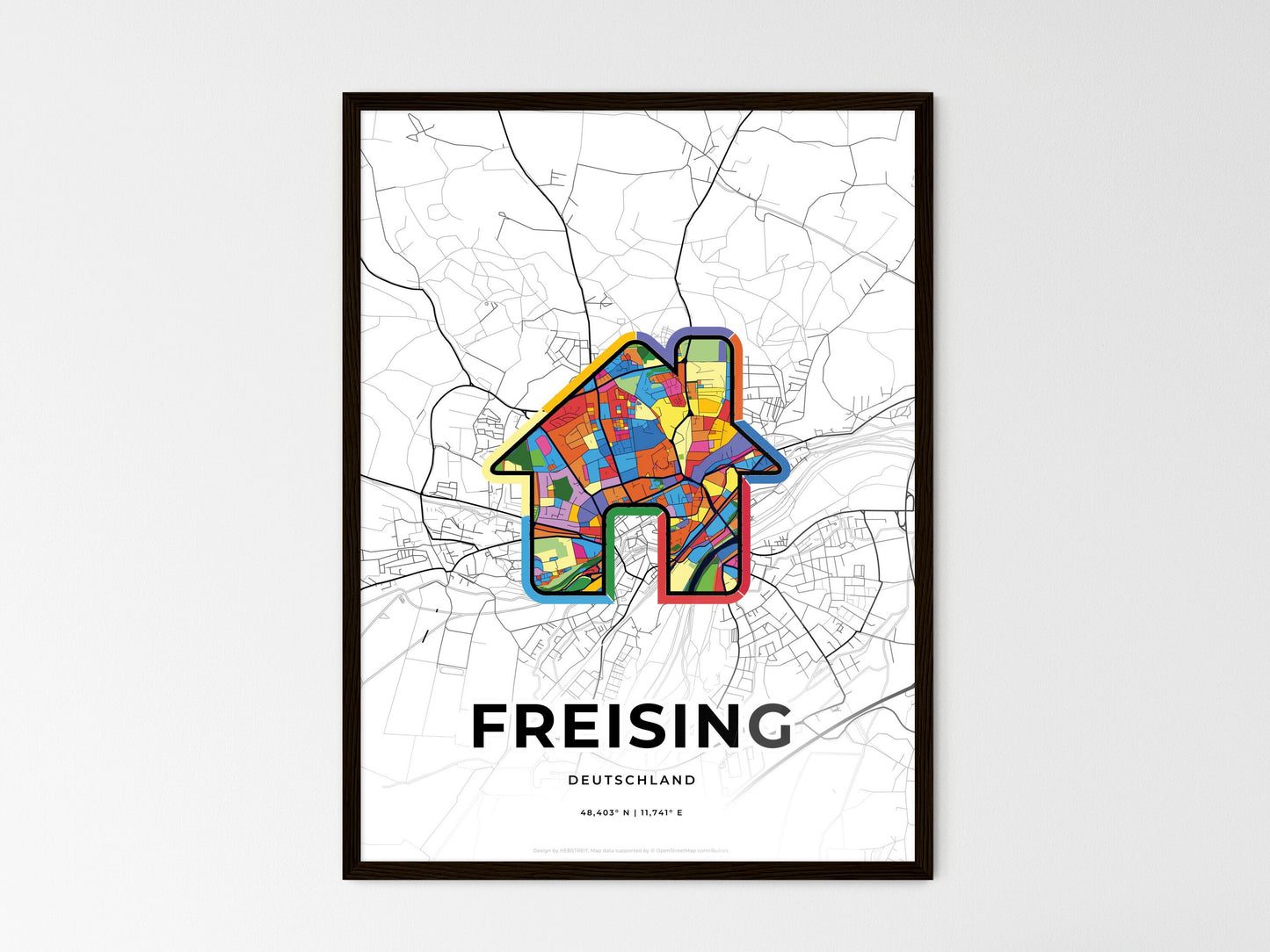 Freising Germany wedding art map with home icon
