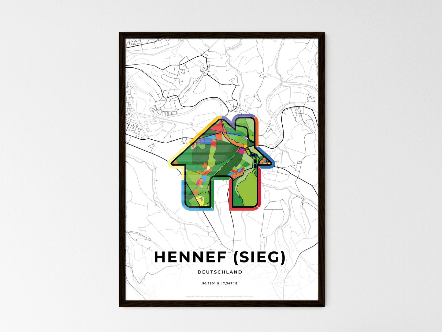Hennef (Sieg) Germany wedding art map with home icon