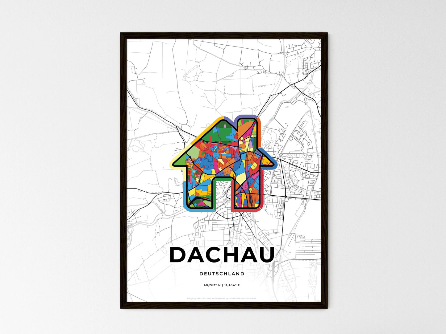 Dachau Germany wedding art map with home icon