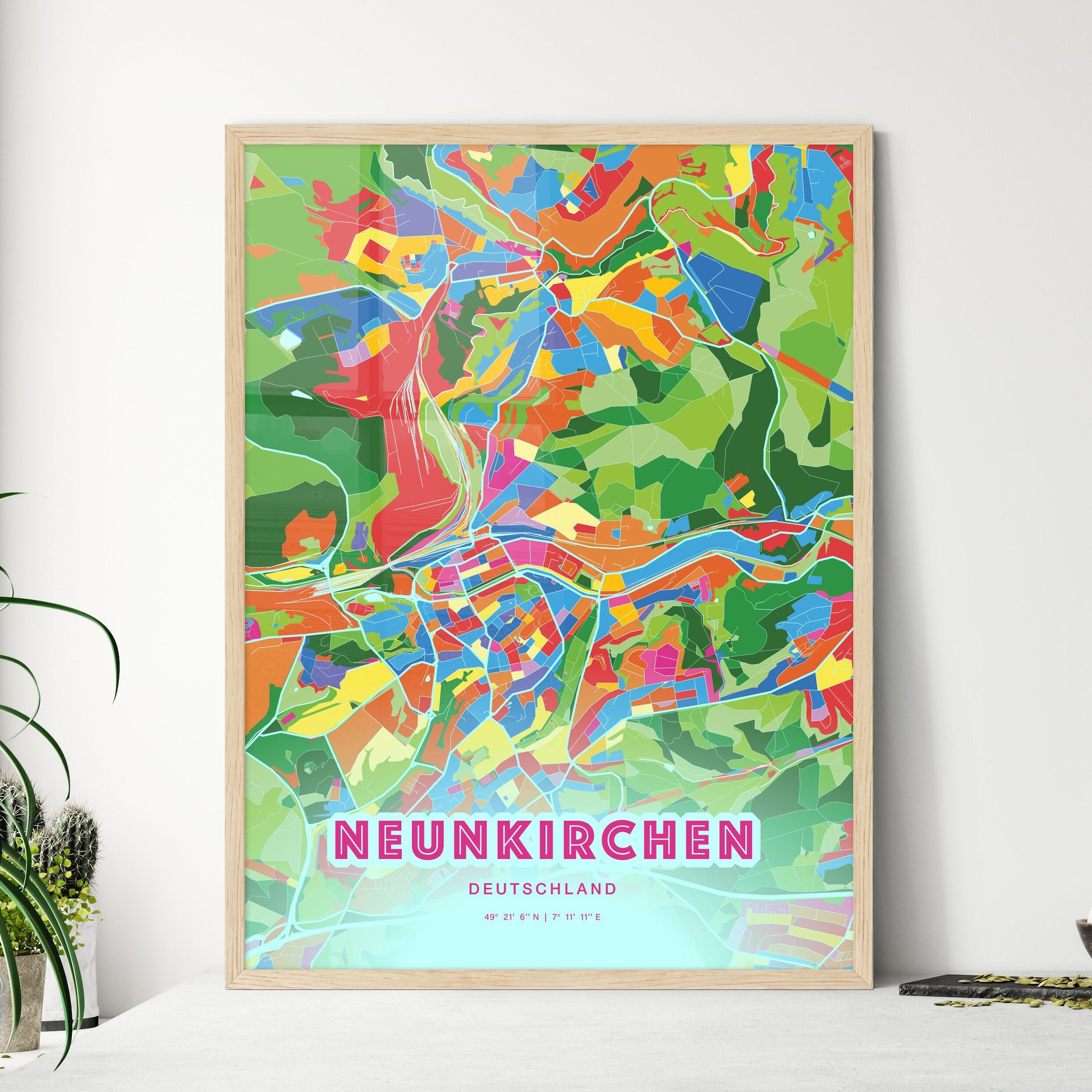 Colorful NEUNKIRCHEN GERMANY Fine Art Map Crazy Colors
