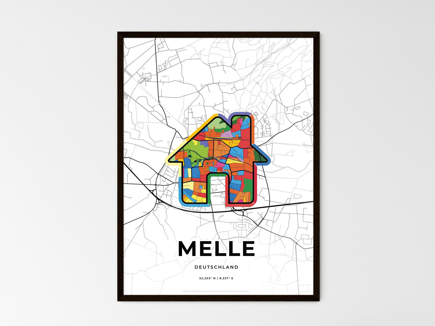 Melle Germany wedding art map with home icon