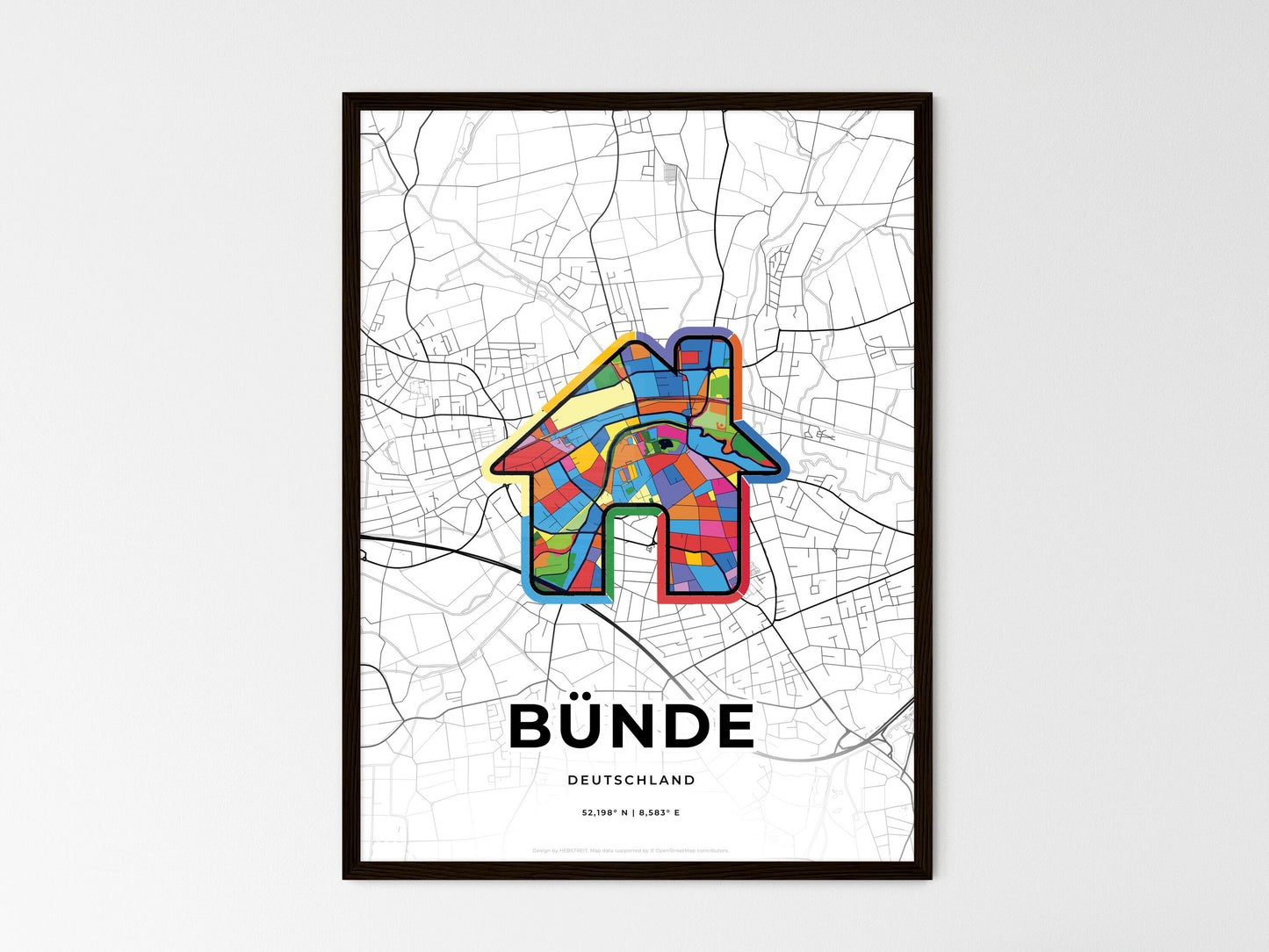 Bunde Germany wedding art map with home icon