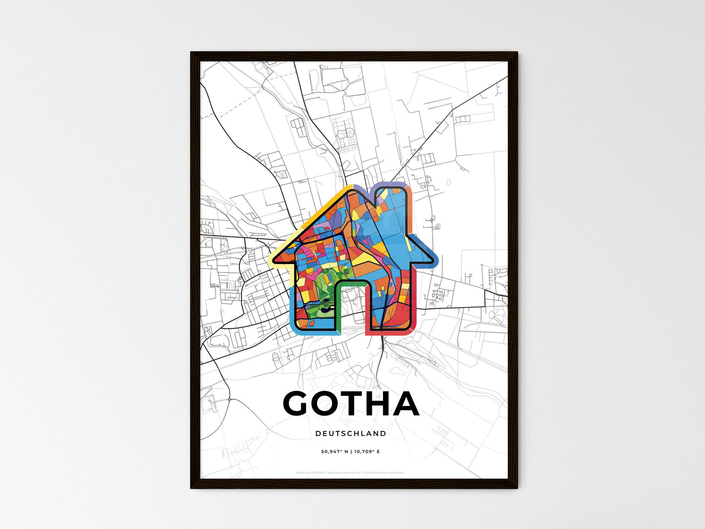 Gotha Germany wedding art map with home icon