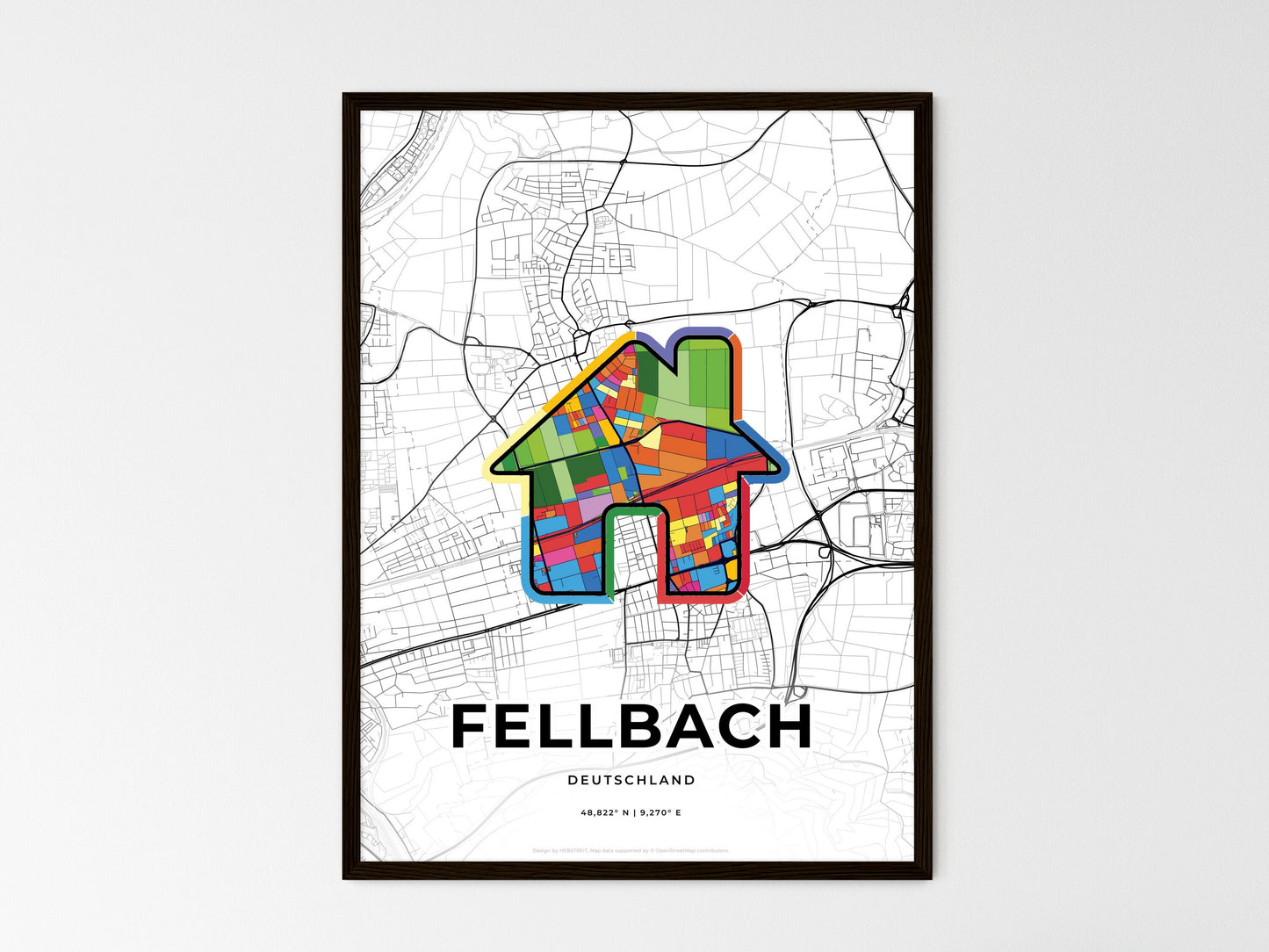 Fellbach Germany wedding art map with home icon