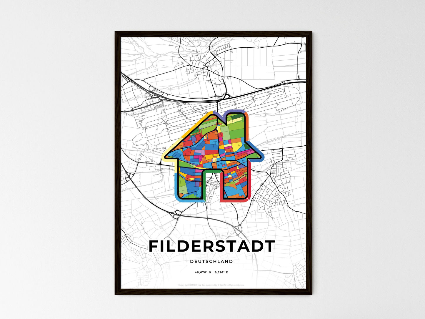 Filderstadt Germany wedding art map with home icon