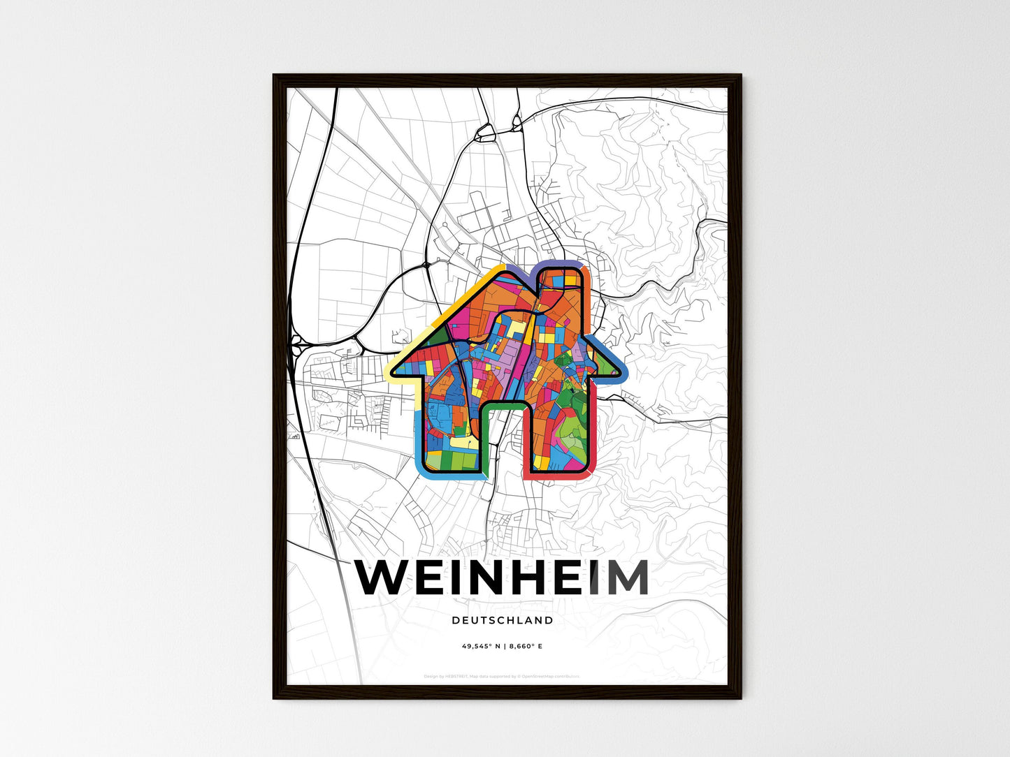 Weinheim Germany wedding art map with home icon