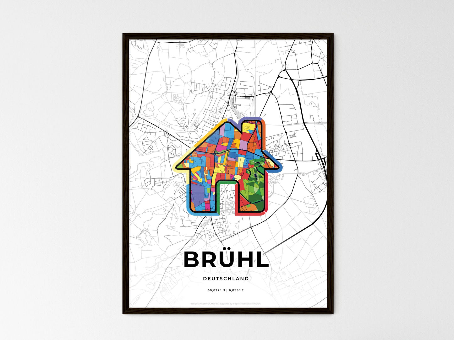 Bruhl Germany wedding art map with home icon