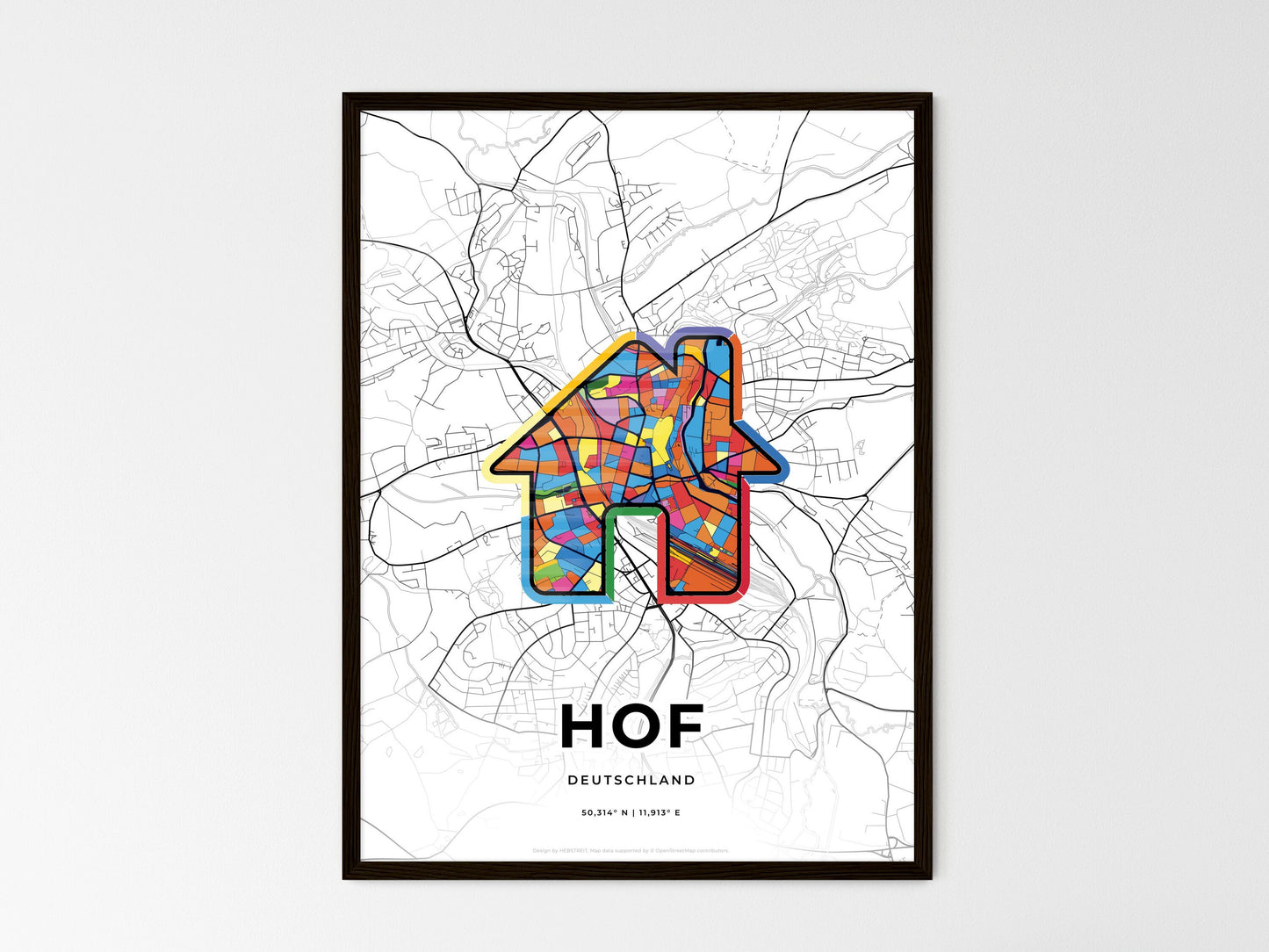 Hof Germany wedding art map with home icon