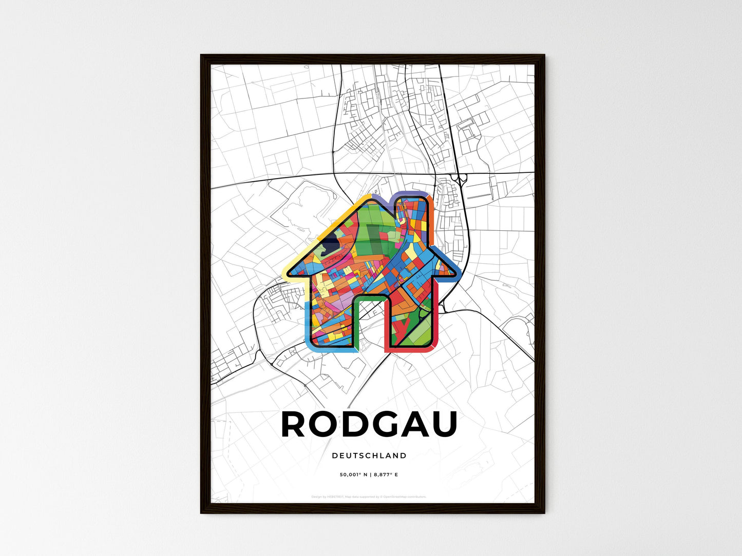 Rodgau Germany wedding art map with home icon