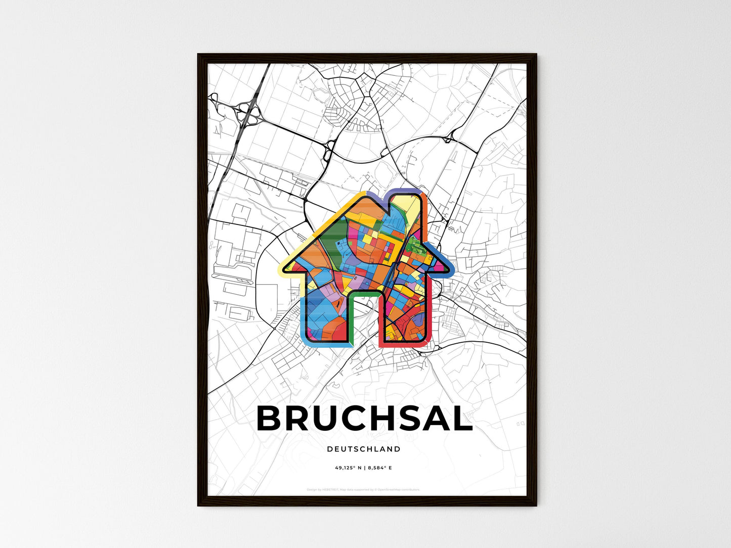Bruchsal Germany wedding art map with home icon
