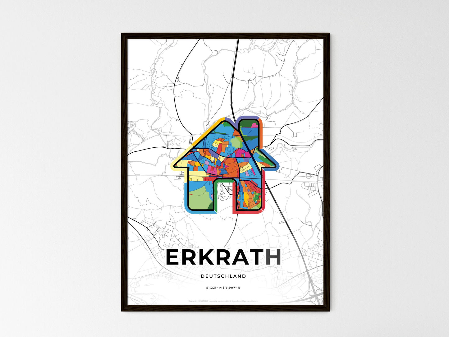Erkrath Germany wedding art map with home icon