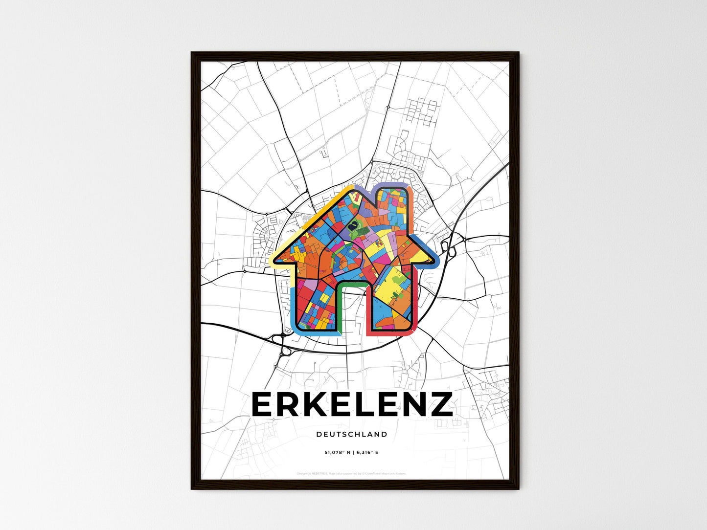 Erkelenz Germany wedding art map with home icon