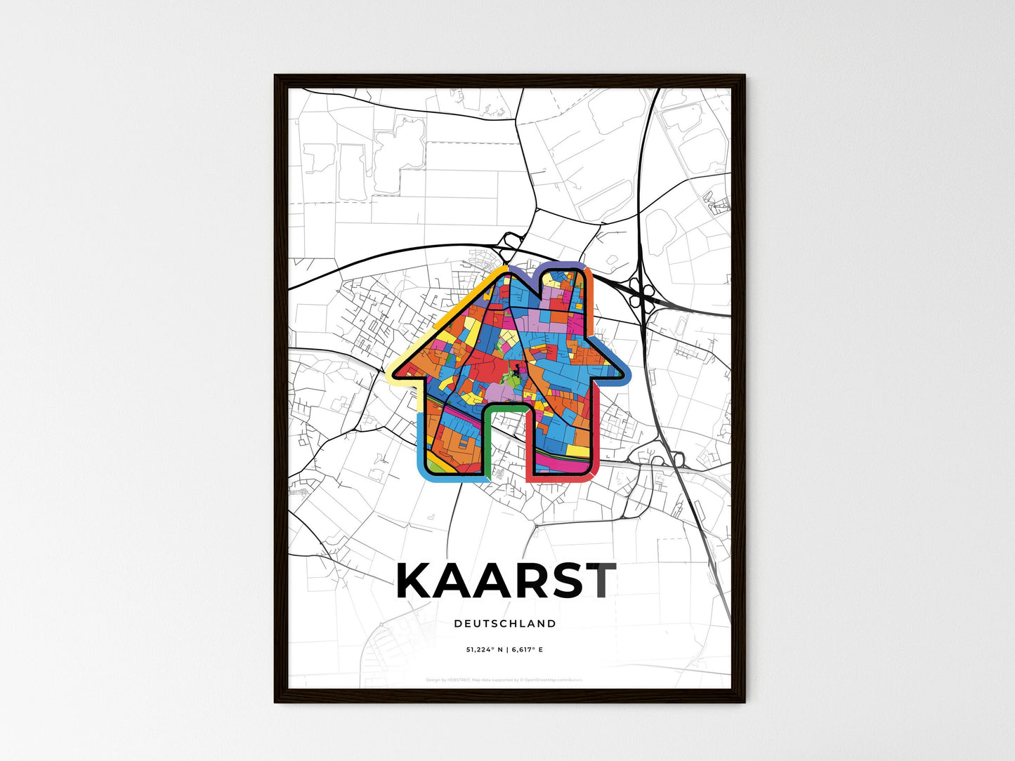 Kaarst Germany wedding art map with home icon