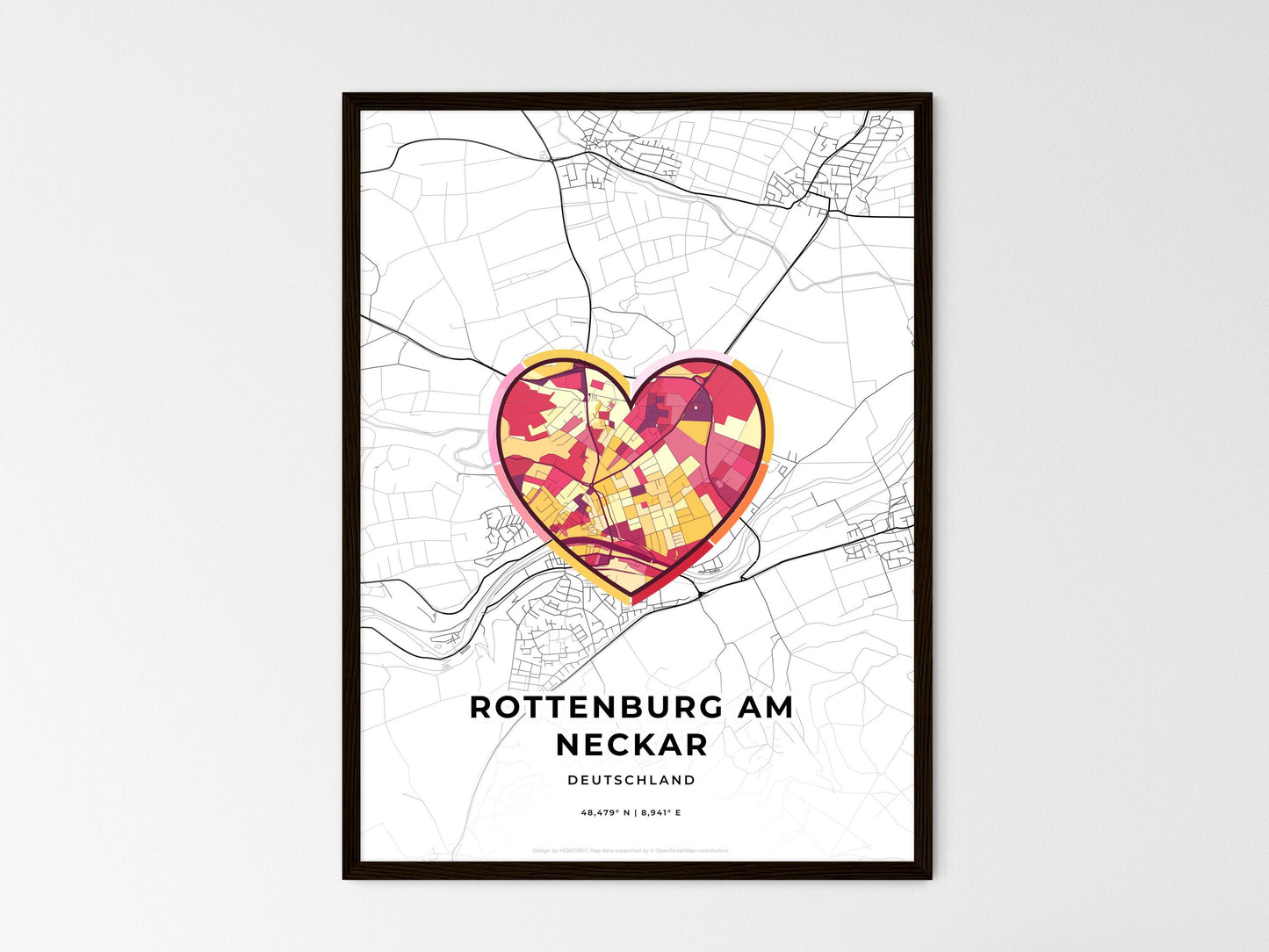 Rottenburg Am Neckar Germany wedding art map with heart icon