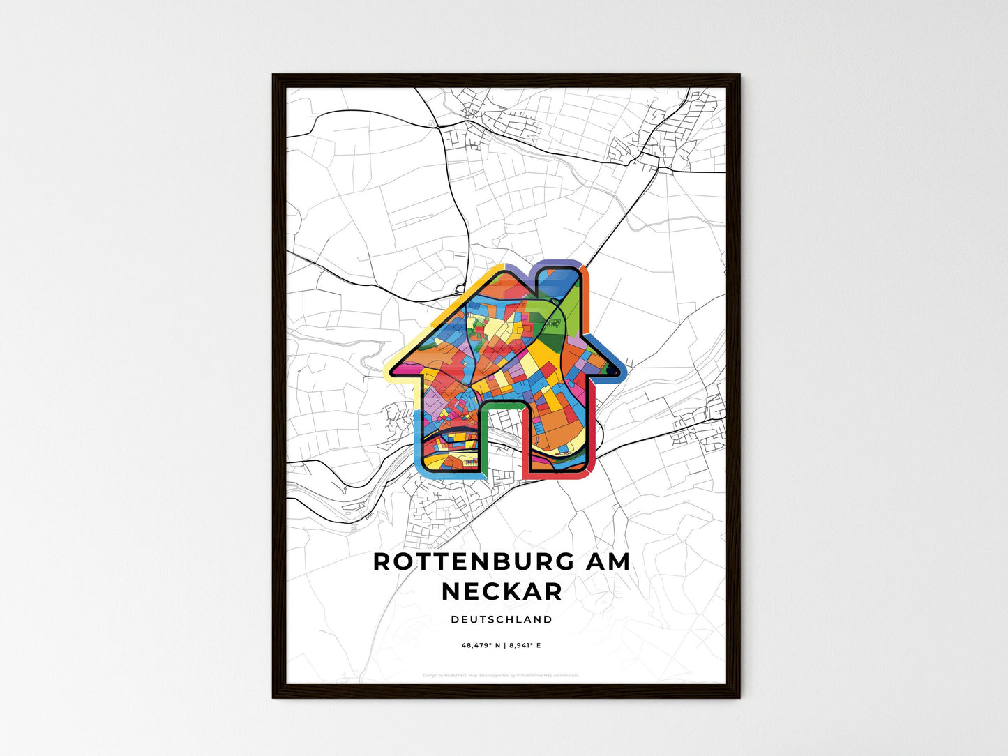 Rottenburg Am Neckar Germany wedding art map with home icon