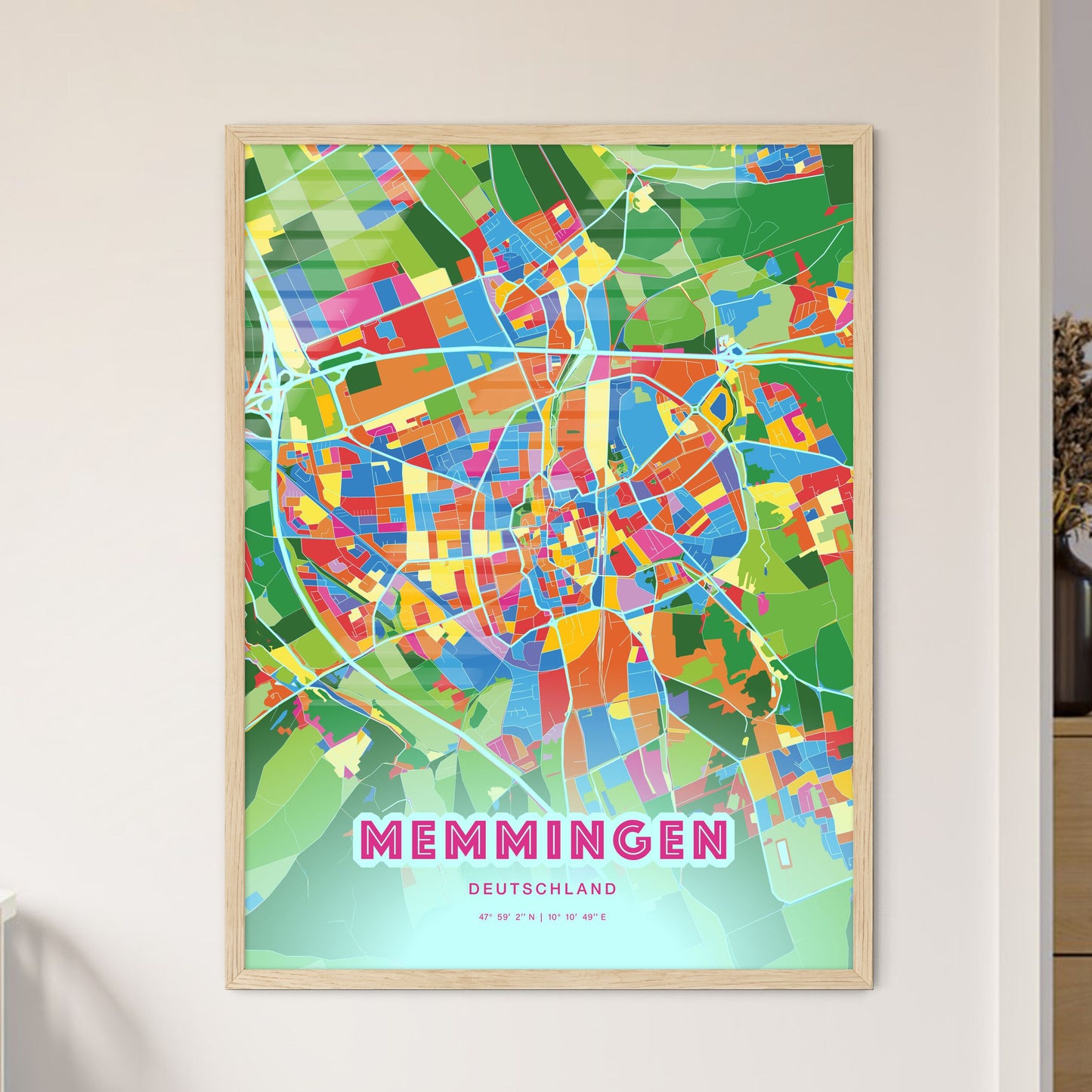 Colorful MEMMINGEN GERMANY Fine Art Map Crazy Colors