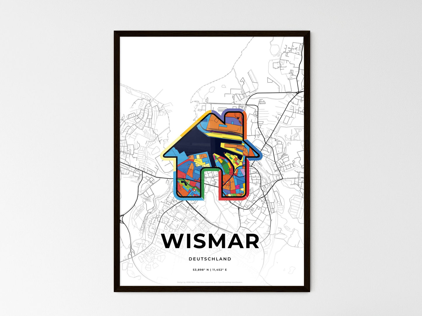 Wismar Germany wedding art map with home icon