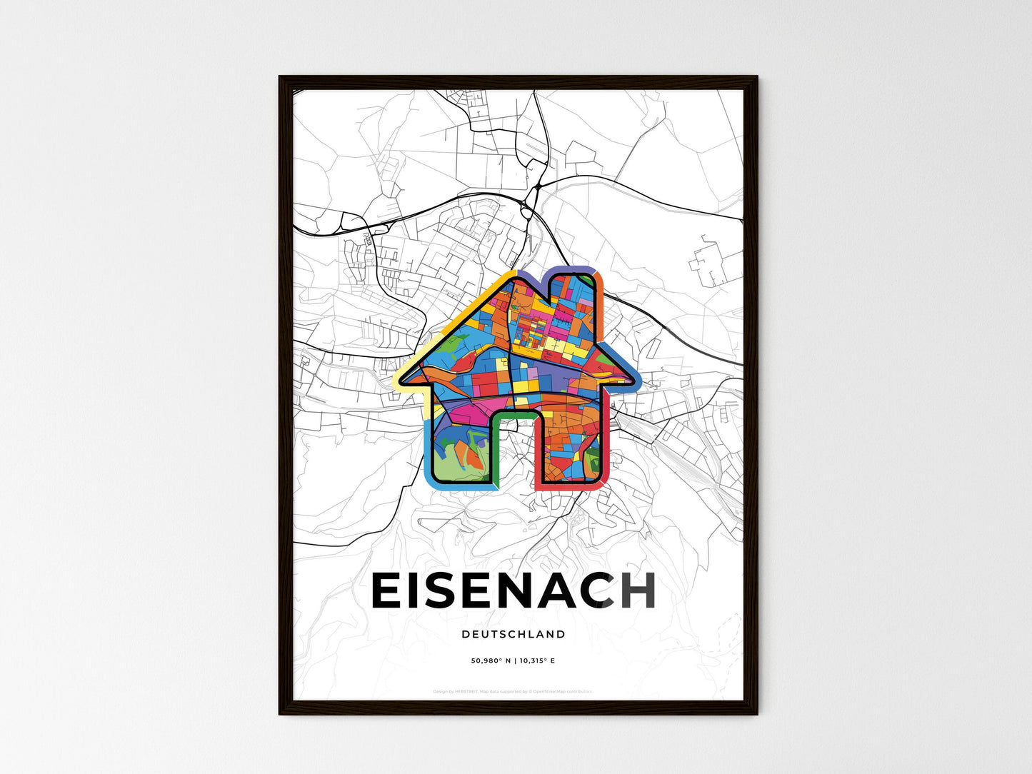 Eisenach Germany wedding art map with home icon