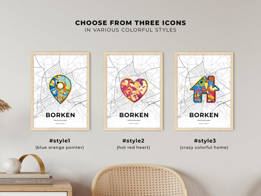 Borken Germany maps with colorful icons