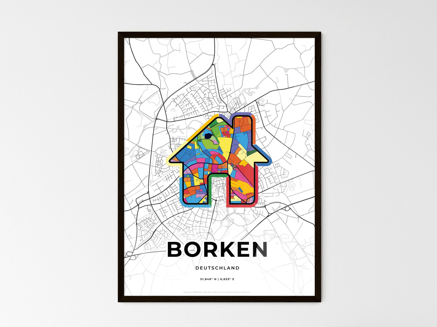 Borken Germany wedding art map with home icon