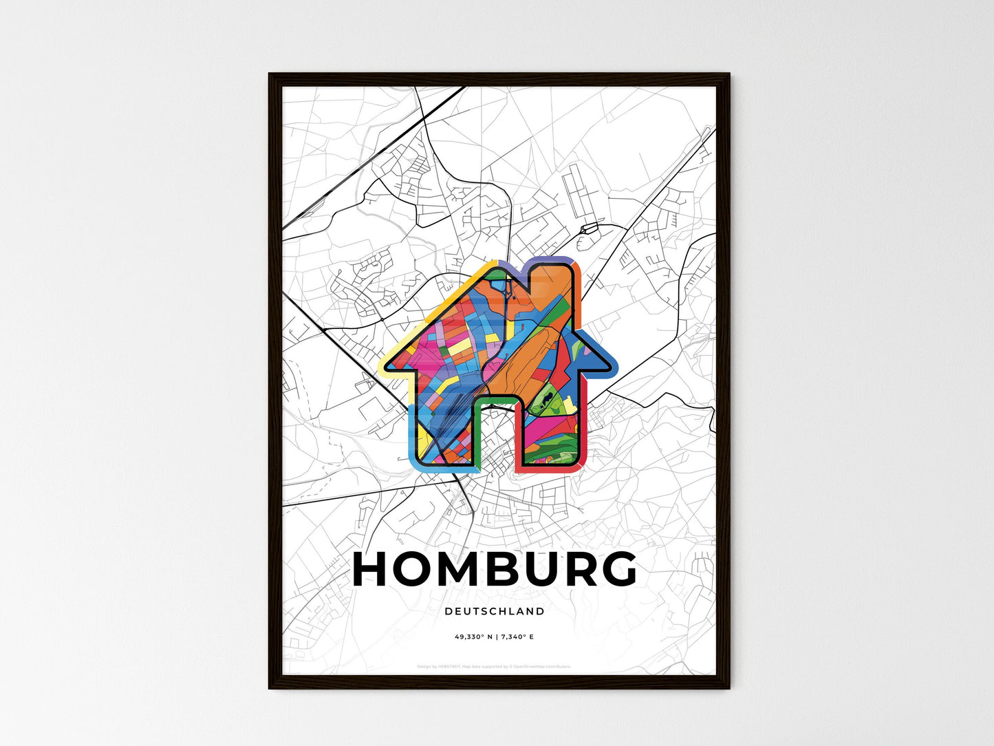 Homburg Germany wedding art map with home icon