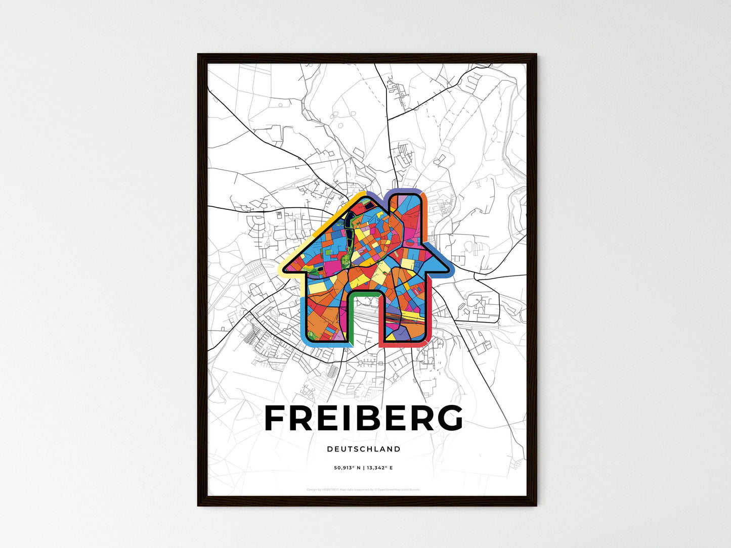 Freiberg Germany wedding art map with home icon