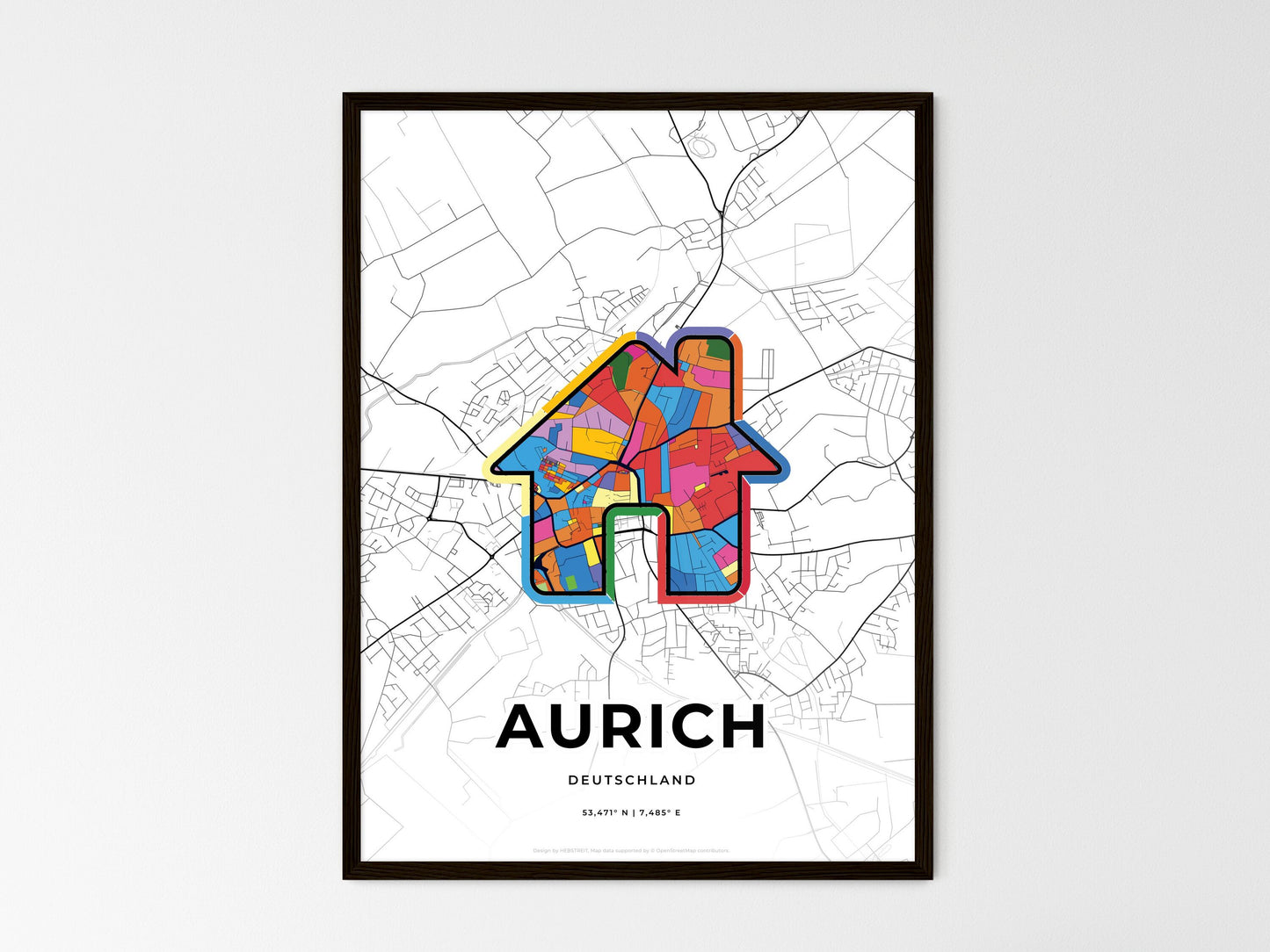 Aurich Germany wedding art map with home icon