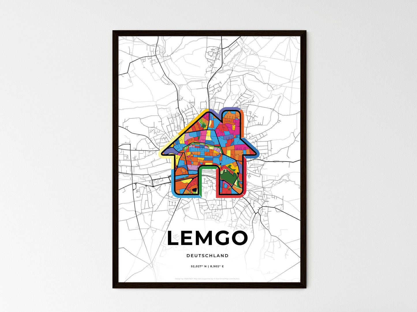 Lemgo Germany wedding art map with home icon