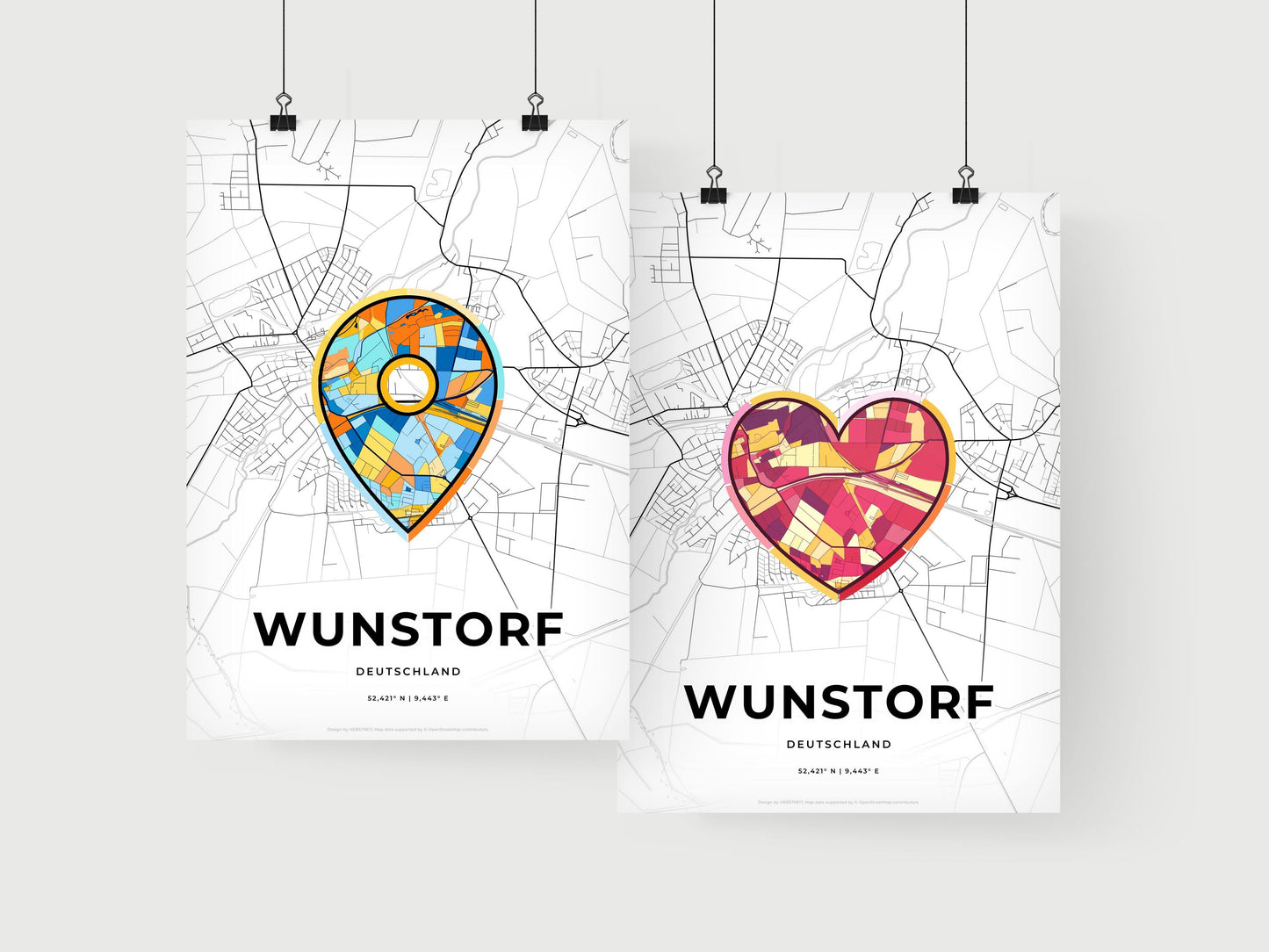 WUNSTORF GERMANY minimal art map with a colorful icon. Where it all began, Couple map gift.
