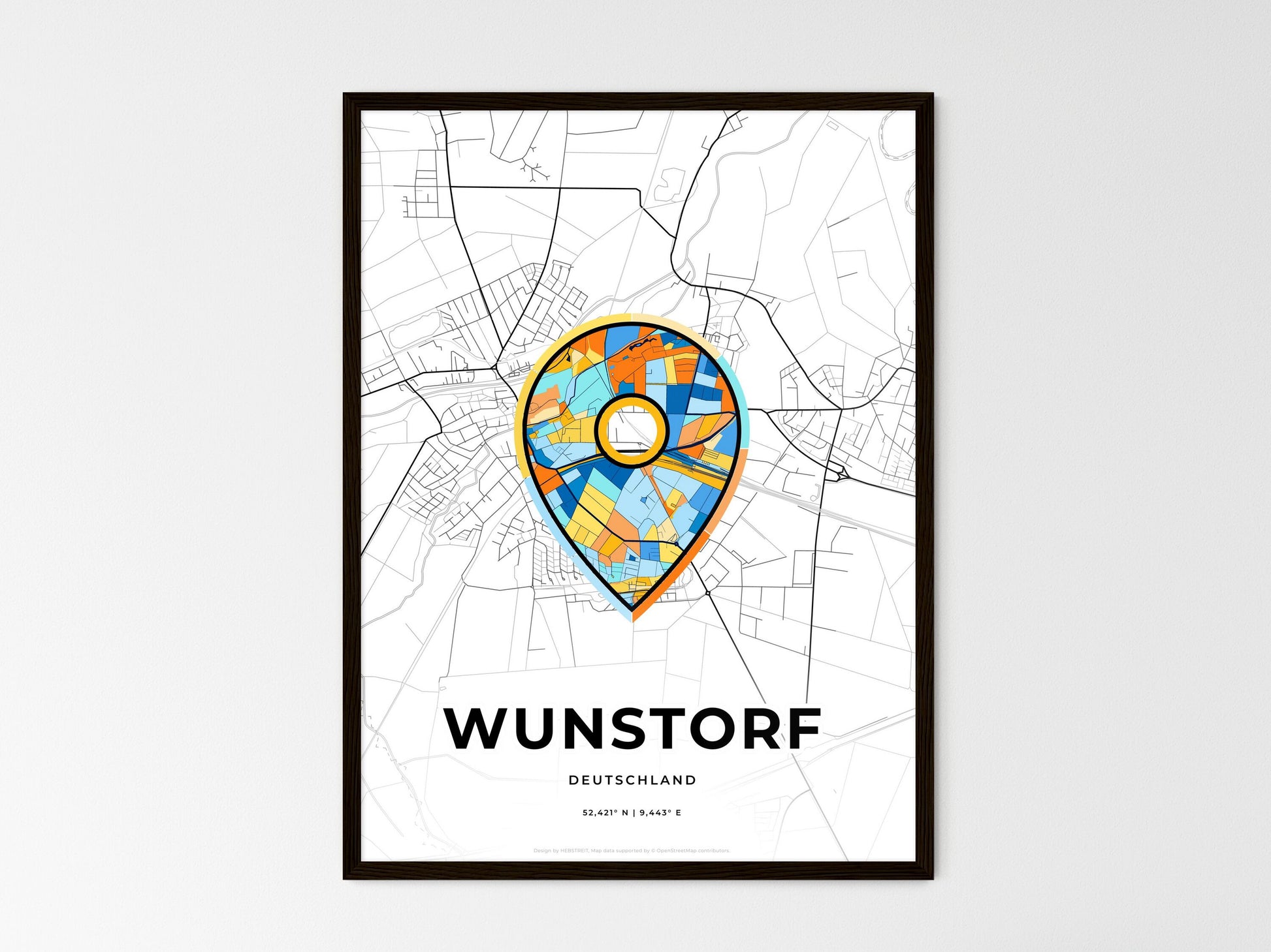 WUNSTORF GERMANY minimal art map with a colorful icon. Where it all began, Couple map gift. Style 1