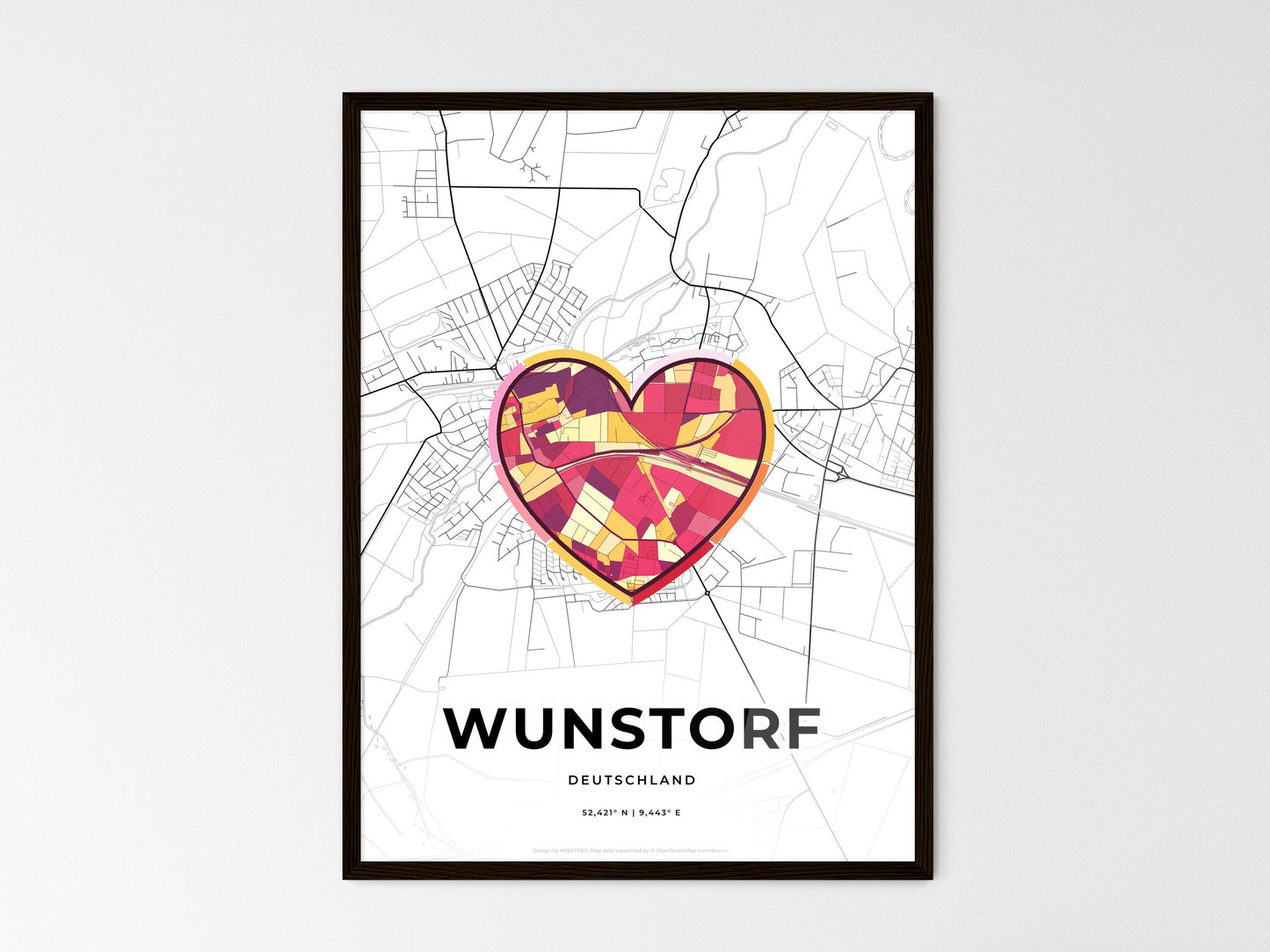 WUNSTORF GERMANY minimal art map with a colorful icon. Where it all began, Couple map gift. Style 2