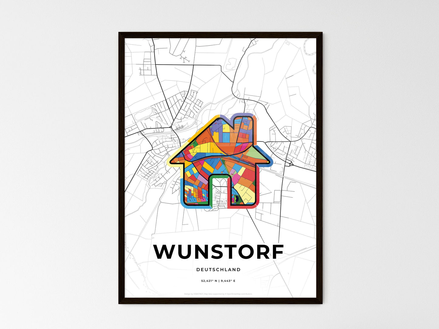 Wunstorf Germany wedding art map with home icon