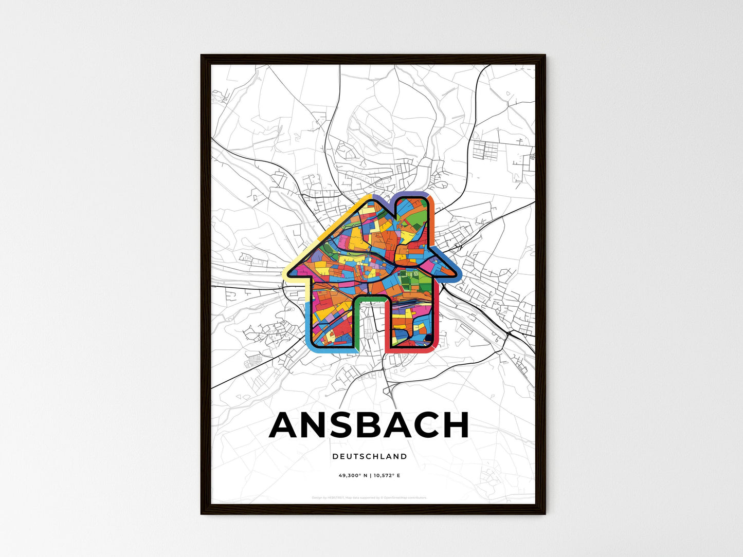 Ansbach Germany wedding art map with home icon
