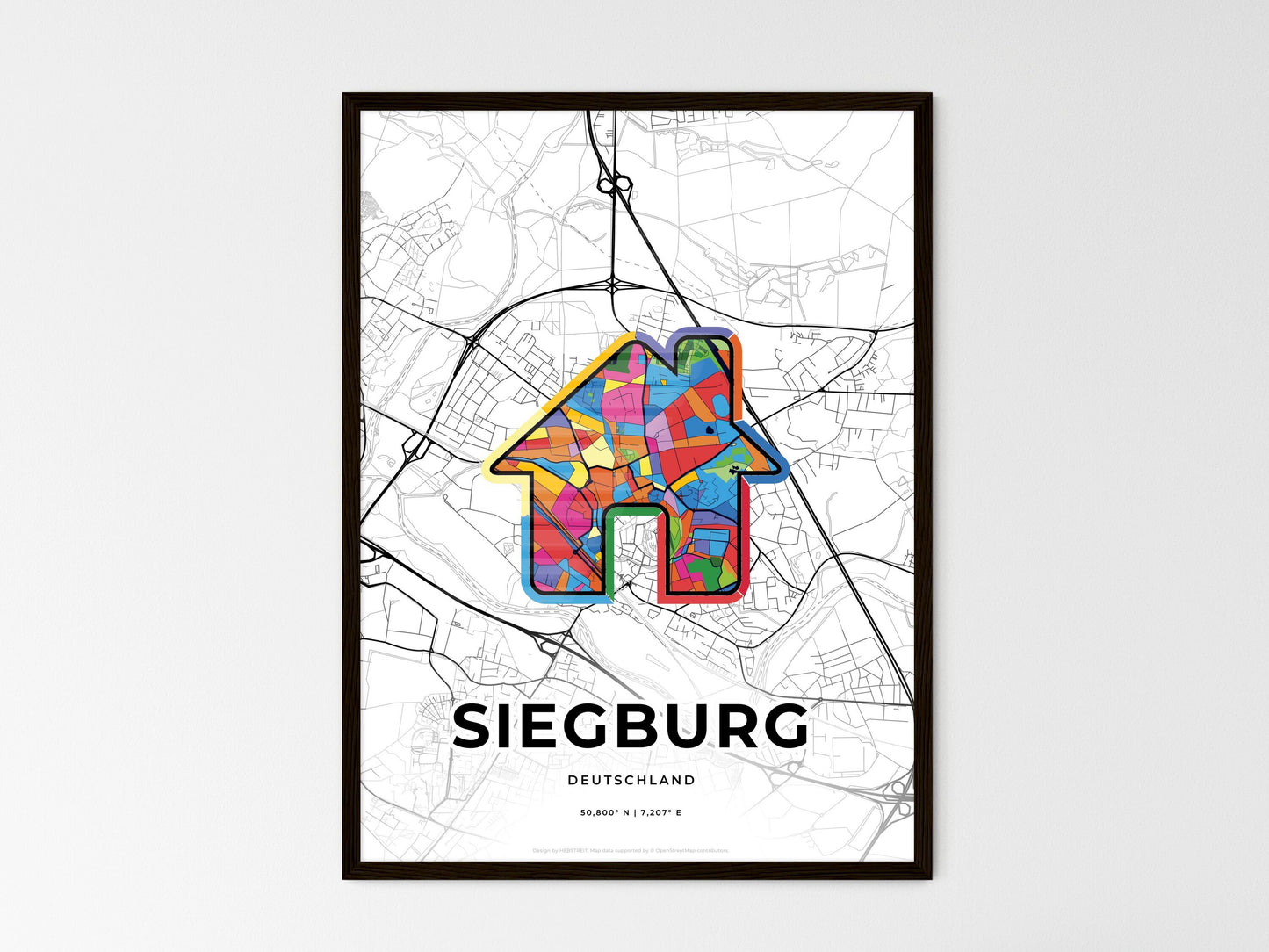 Siegburg Germany wedding art map with home icon