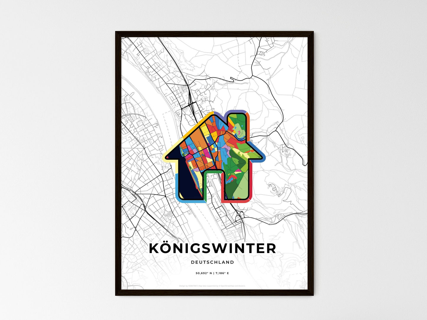 Konigswinter Germany wedding art map with home icon