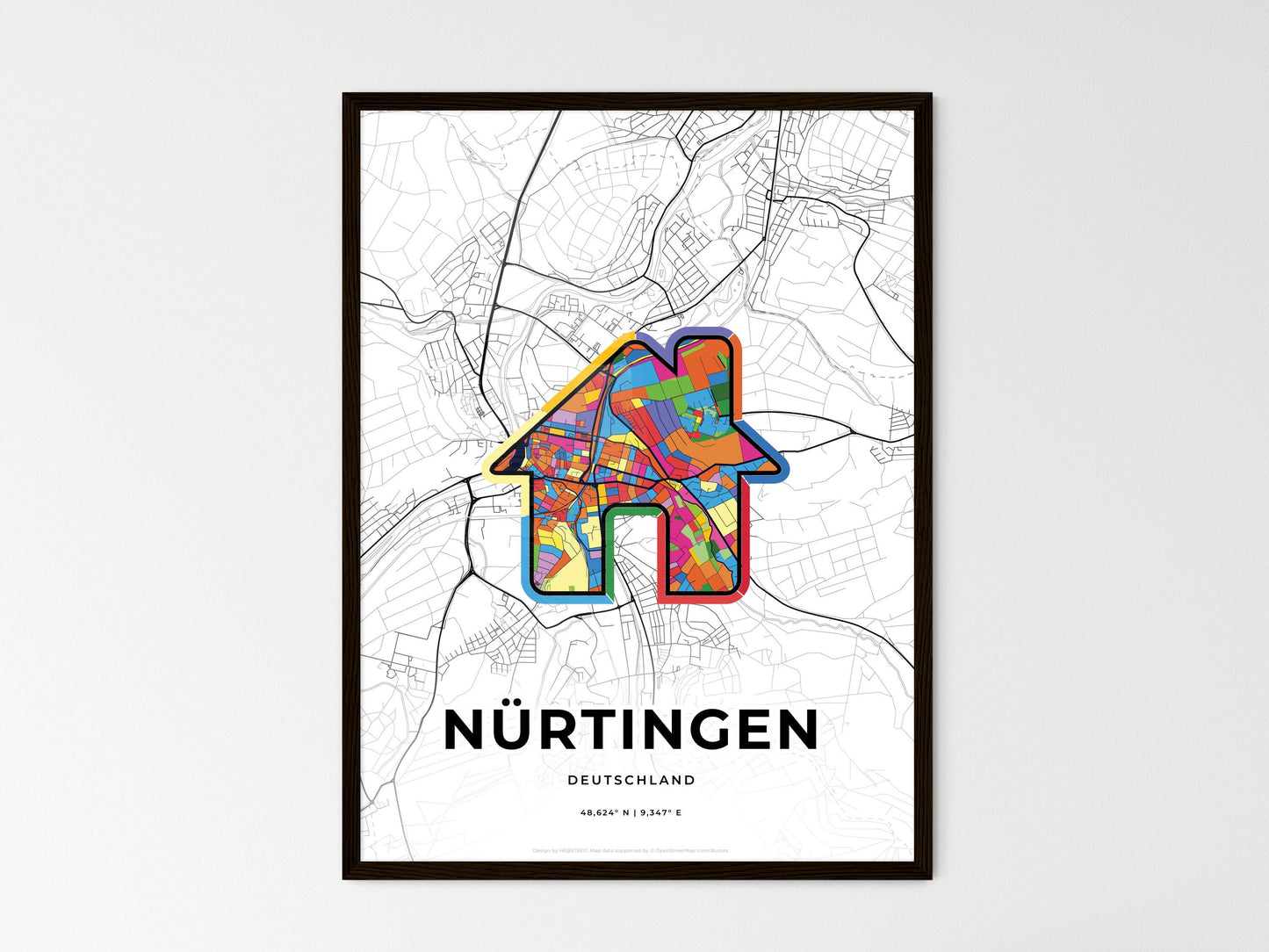 Nurtingen Germany wedding art map with home icon