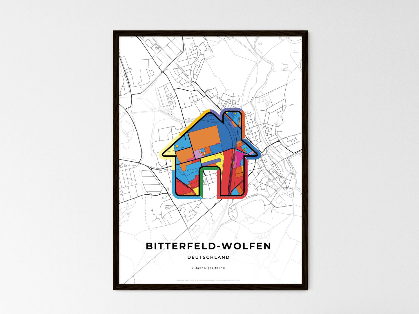 Bitterfeld-Wolfen Germany wedding art map with home icon