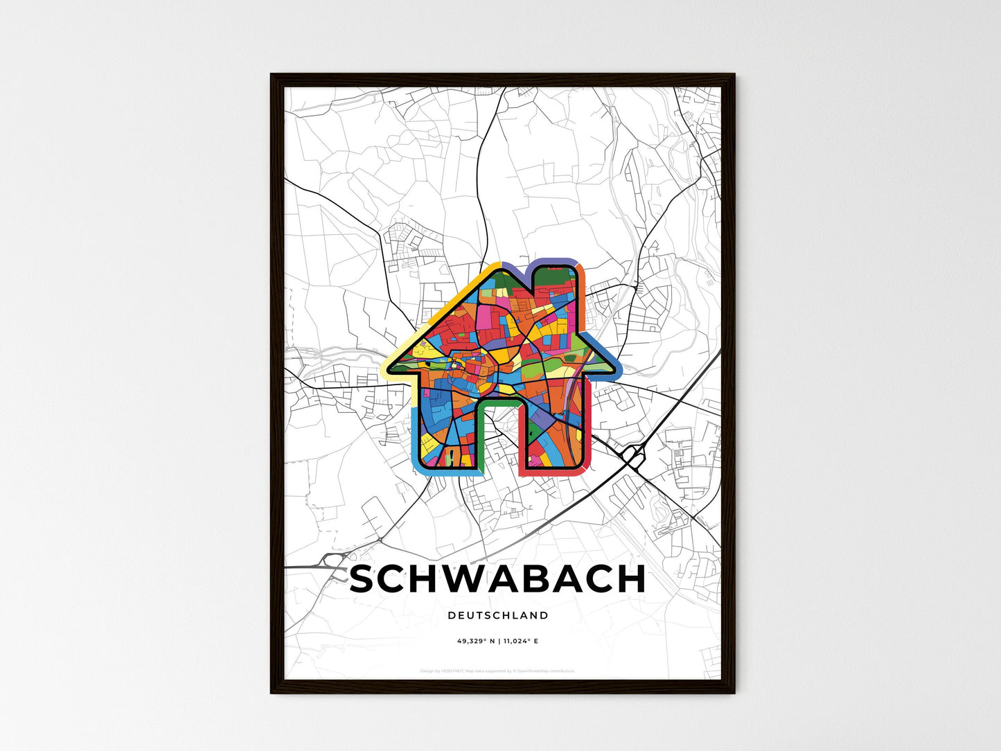 Schwabach Germany wedding art map with home icon