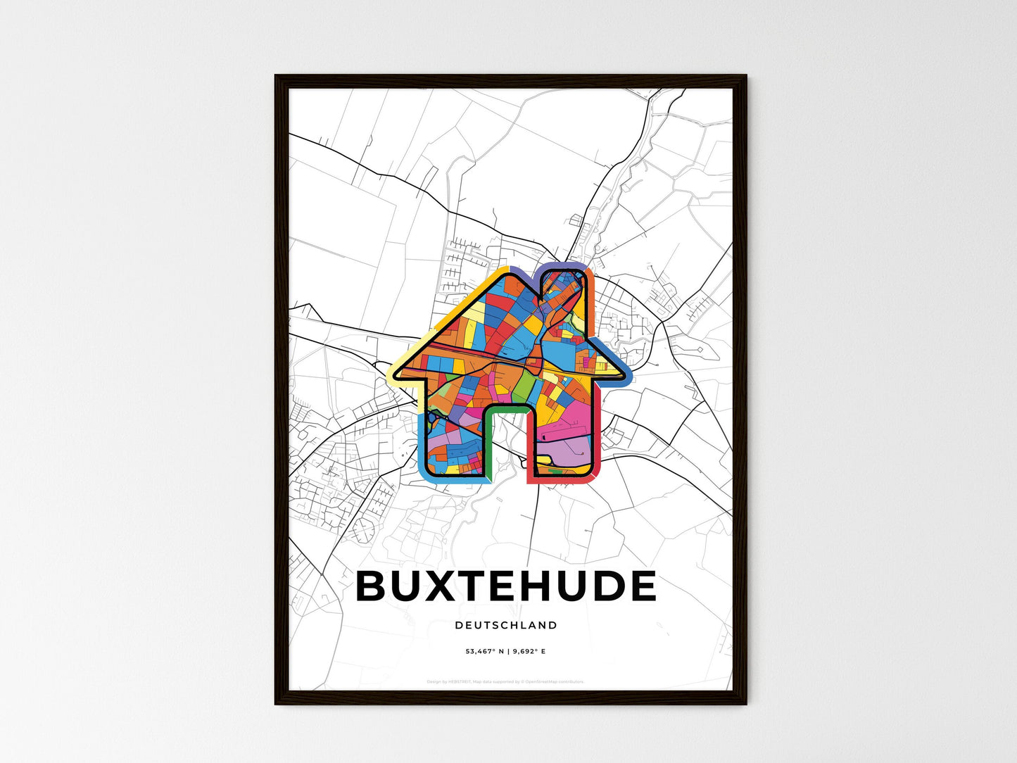 Buxtehude Germany wedding art map with home icon