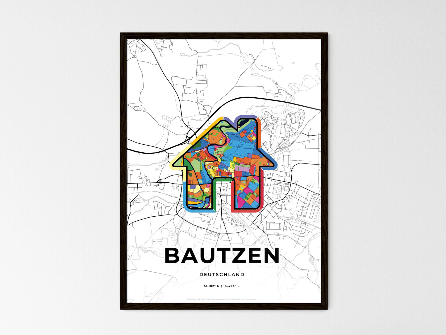 Bautzen Germany wedding art map with home icon