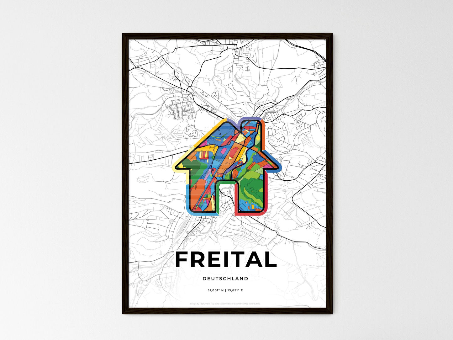 Freital Germany wedding art map with home icon