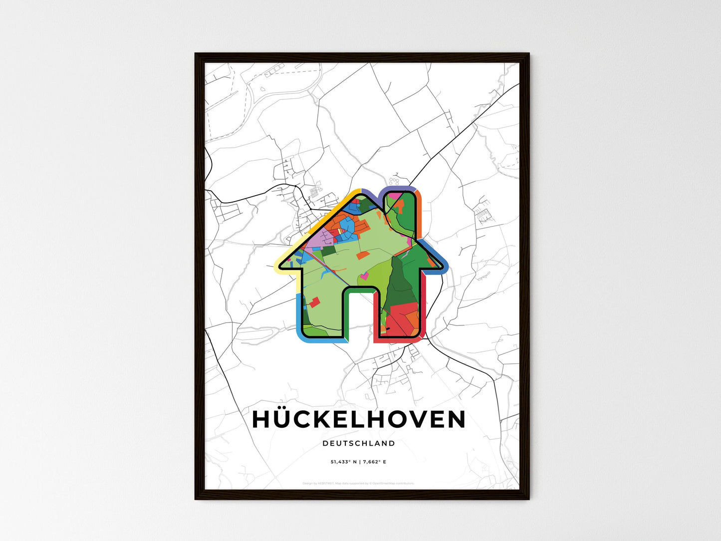Huckelhoven Germany wedding art map with home icon