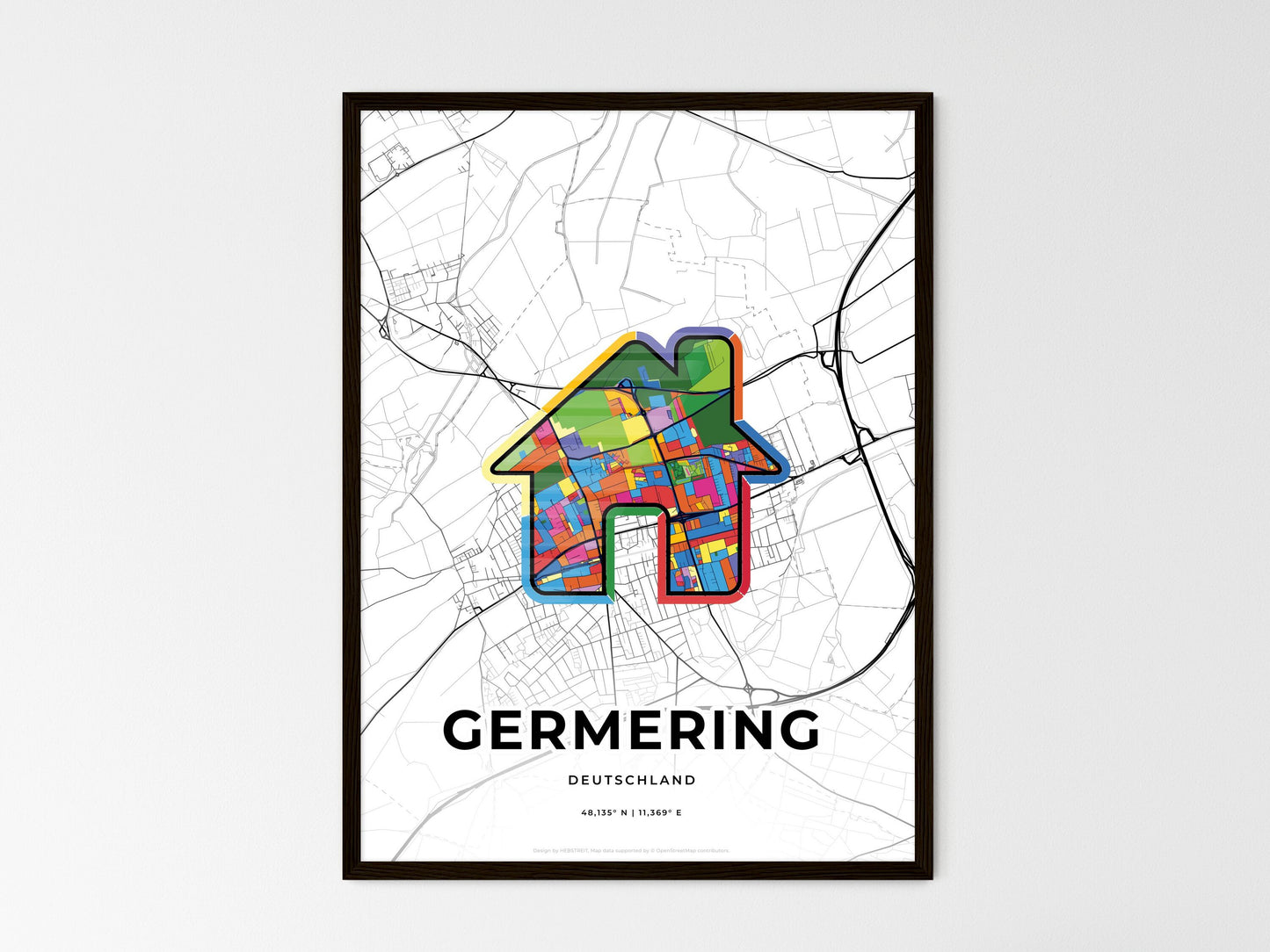 Germering Germany wedding art map with home icon
