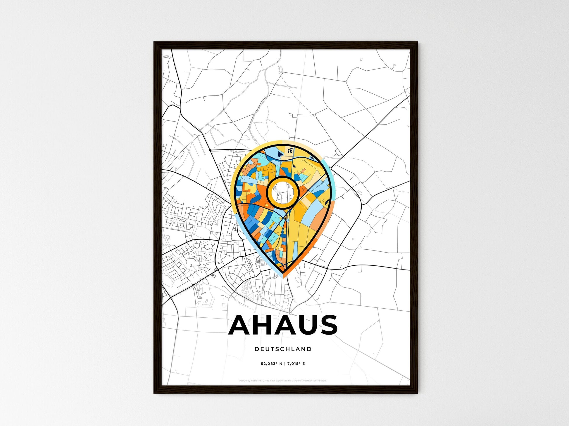 AHAUS GERMANY minimal art map with a colorful icon. Where it all began, Couple map gift. Style 1