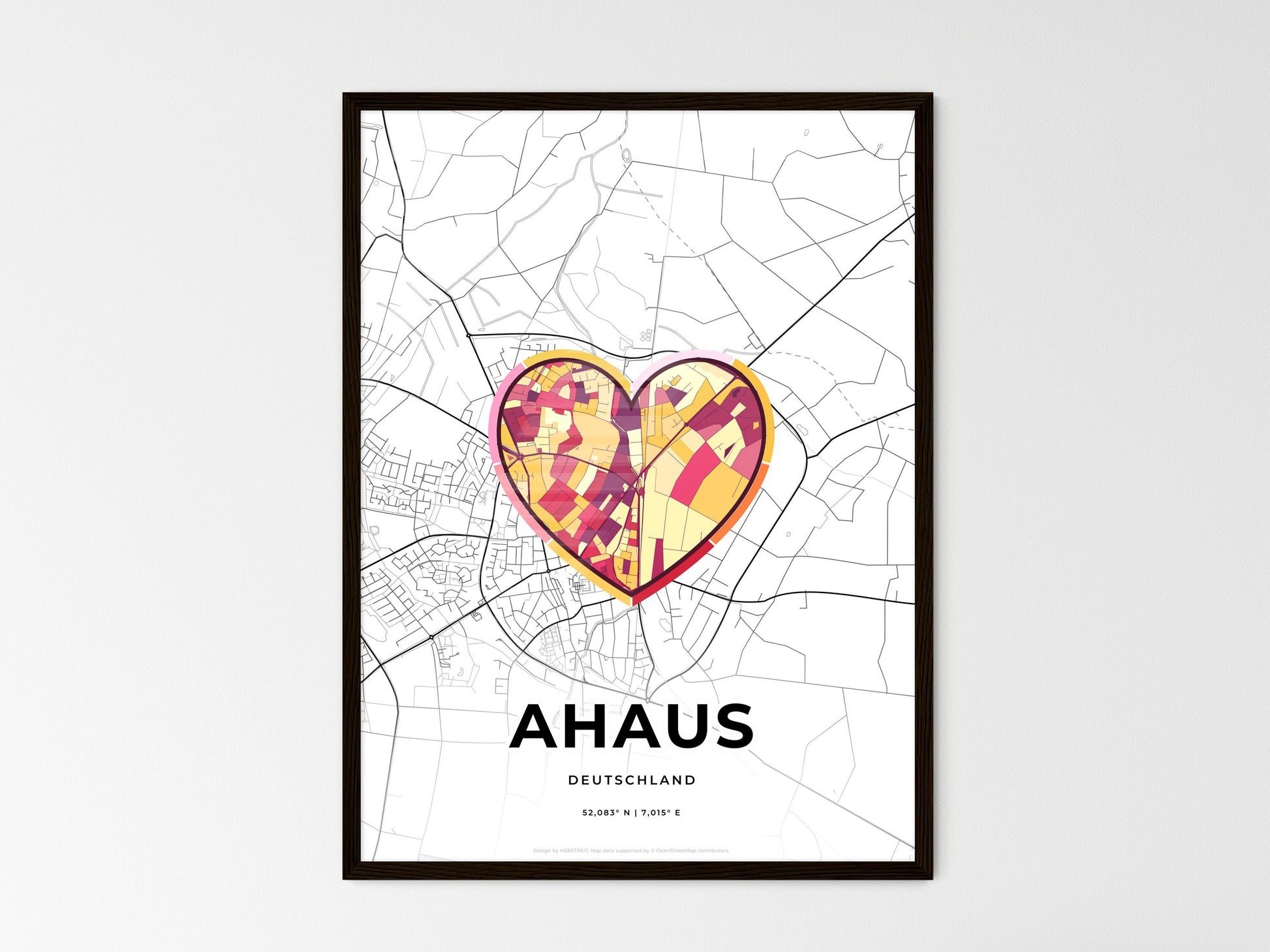 AHAUS GERMANY minimal art map with a colorful icon. Where it all began, Couple map gift. Style 2