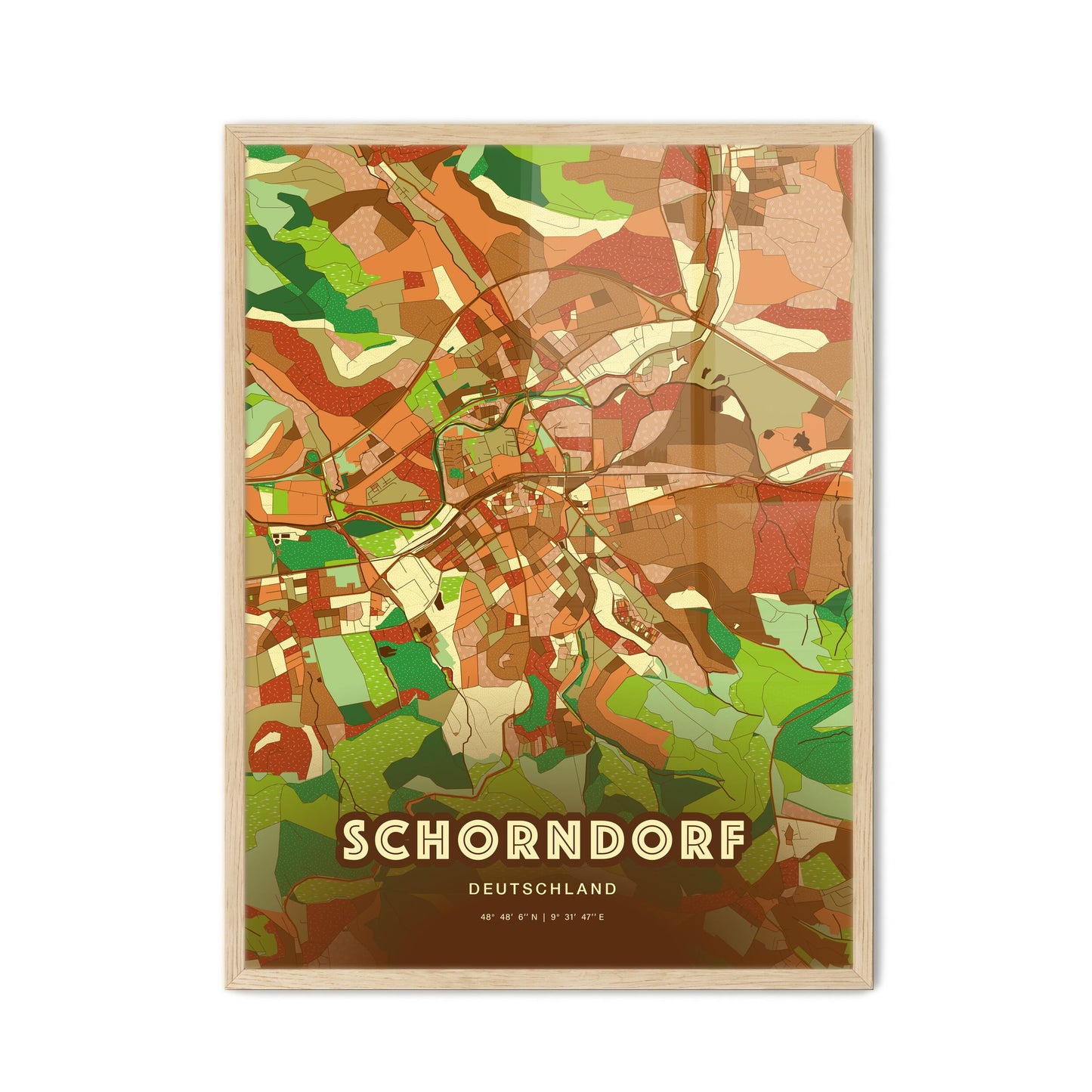 Colorful SCHORNDORF GERMANY Fine Art Map Farmhouse