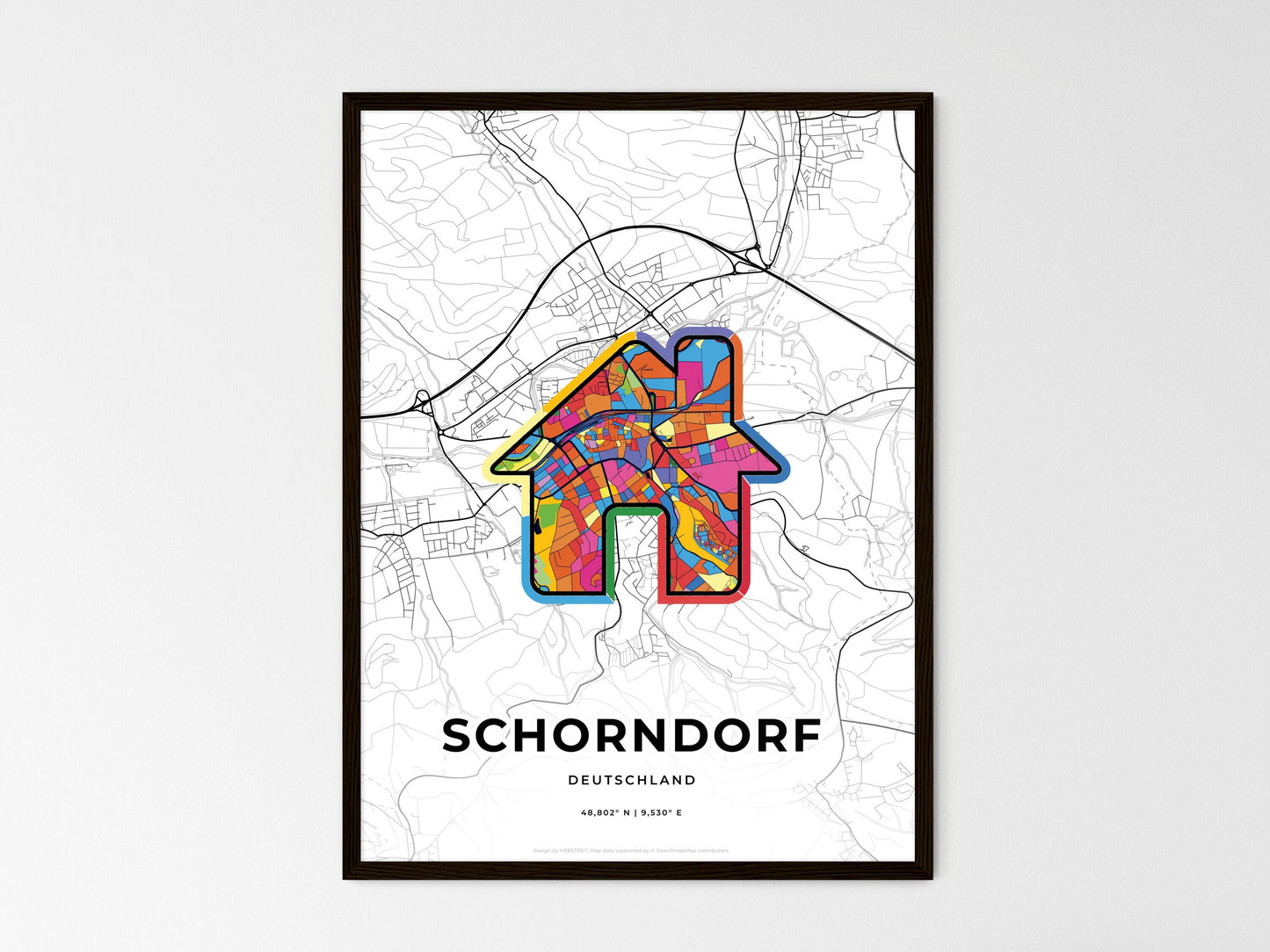 Schorndorf Germany wedding art map with home icon